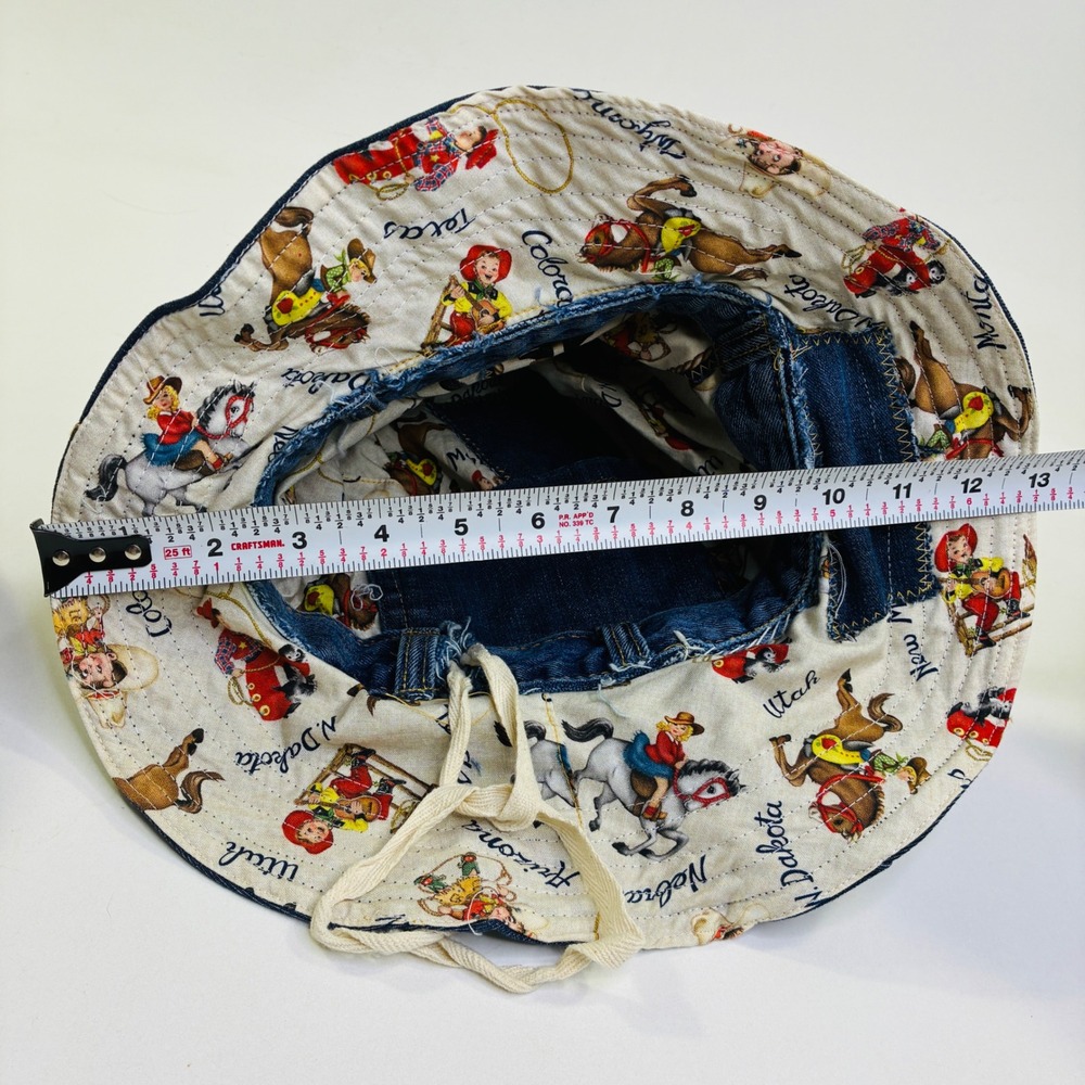 Custom Upcycled Levi's Denim Patchwork Bucket Hat Star Print Western Lined - Picture 11 of 11